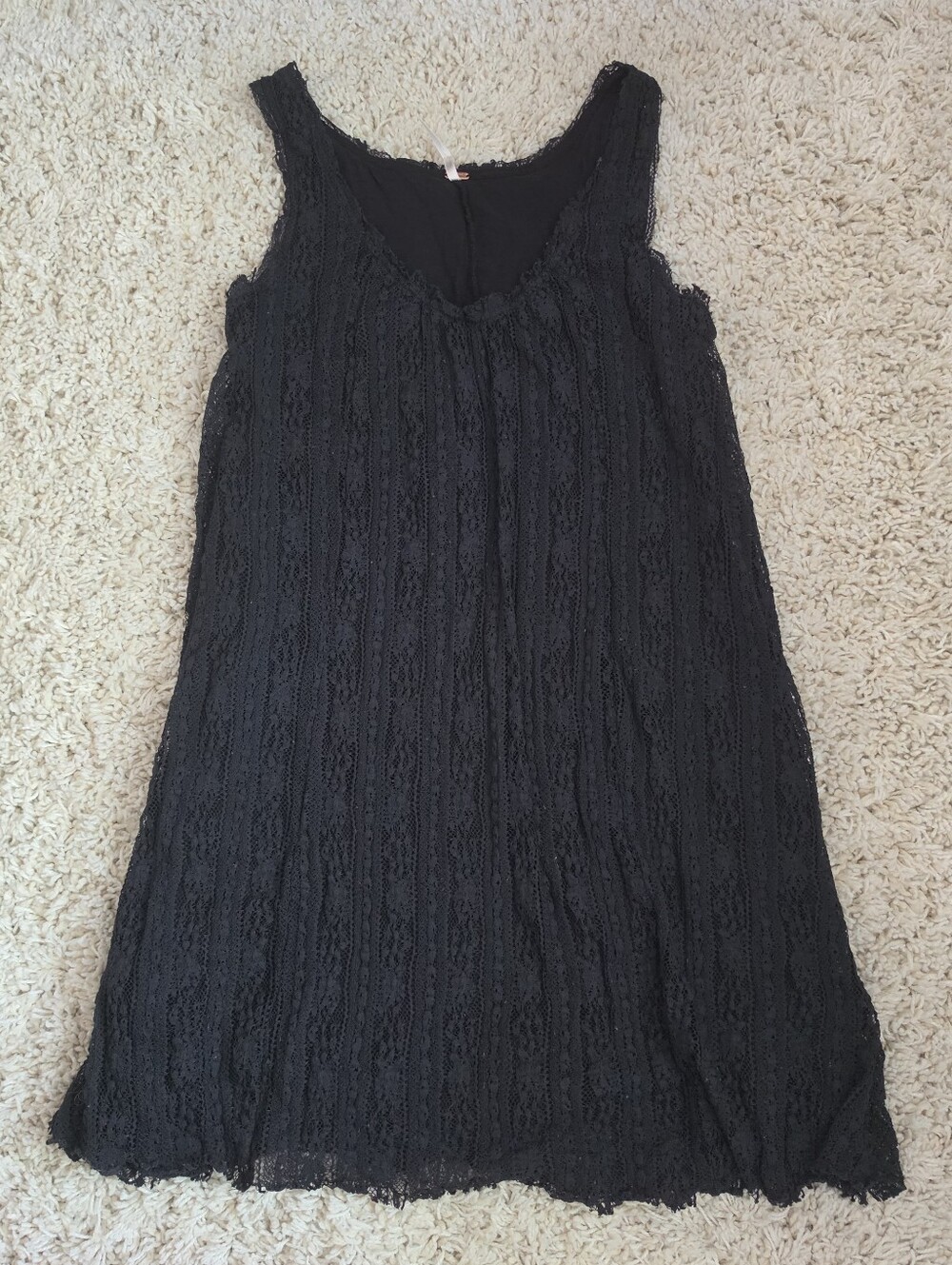 Free People Lace Black Scoop Neck Mini Dress